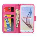 Wholesale Samsung Galaxy S6 Quilted Flip Leather Wallet Case with Strap (Hot Pink)